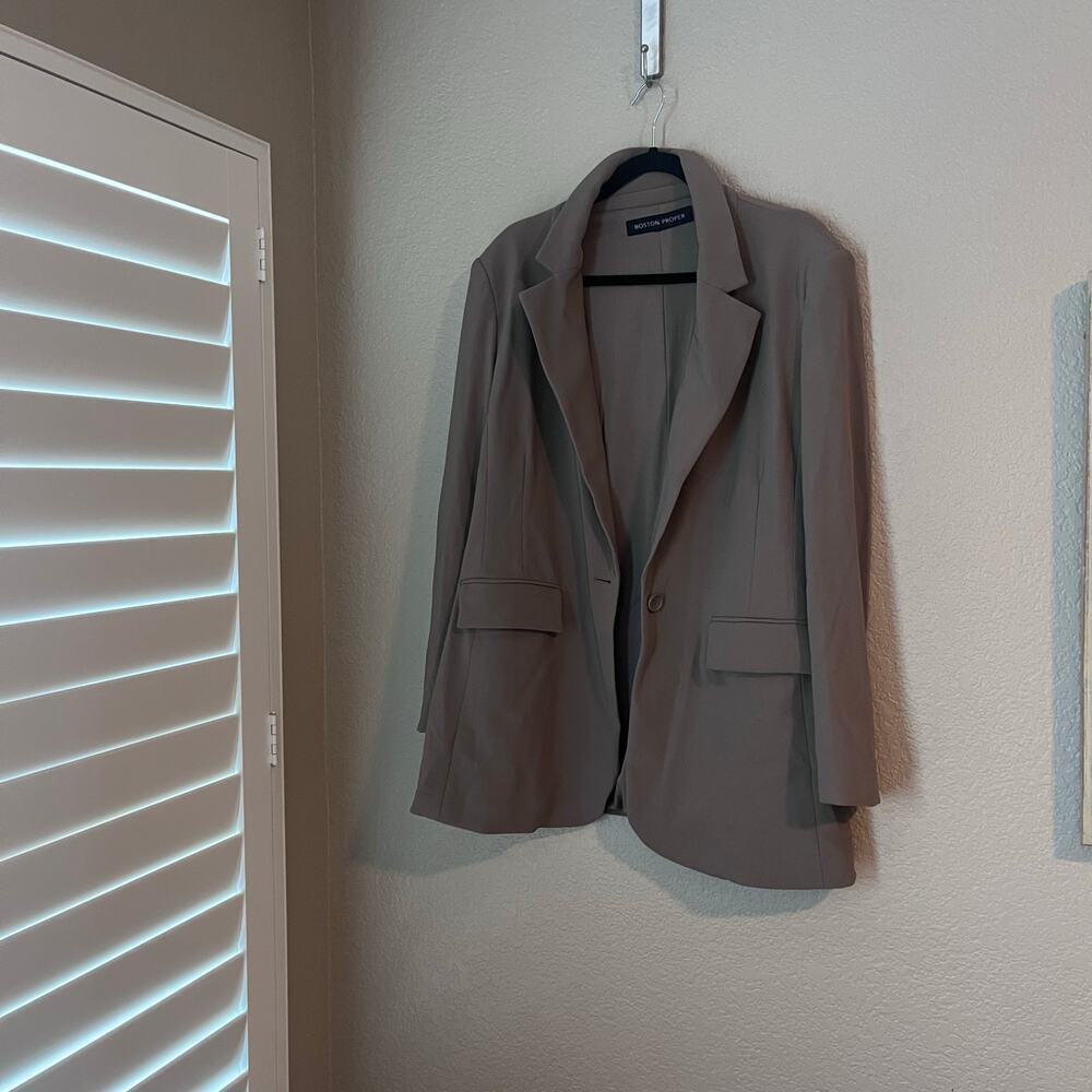 Boston Proper Beyond Travel Classic Boyfriend Blazer 14 Stone Beige Brown - Picture 3 of 8